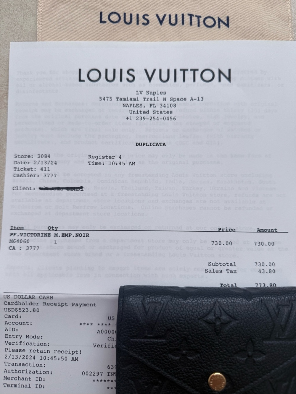 Louis Vuitton Black Monogram Embossed Victorine Wallet with Gold Snap - Picture 11 of 11